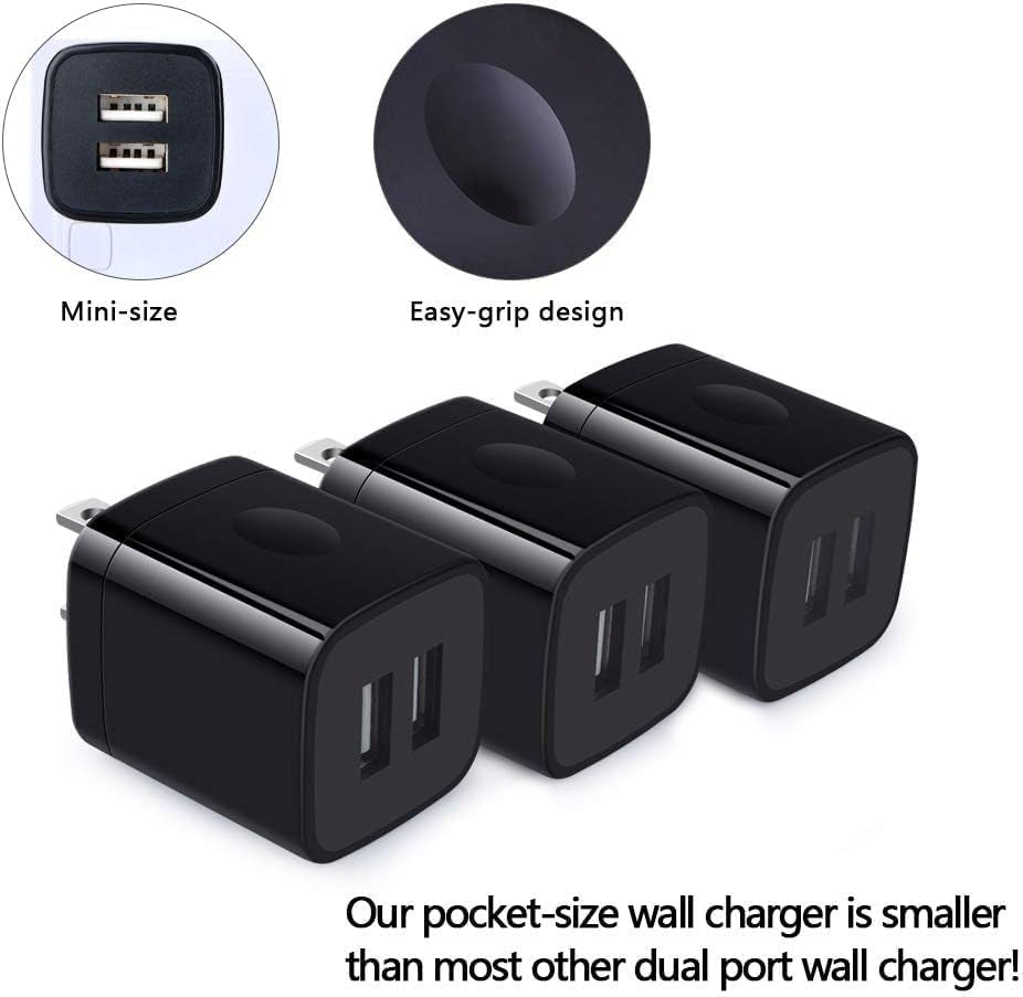 Wall Charger,Charger Cube,Charging Block Fast Charge 3Pack Dual Port 2.1A Power Brick Phone Charging Plug Box Head for Iphone 17/16/15 Pro/14/13/12/11/Xr/8/7/6 Plus,Samsung Galaxy S24 S23 S22 S21 S10